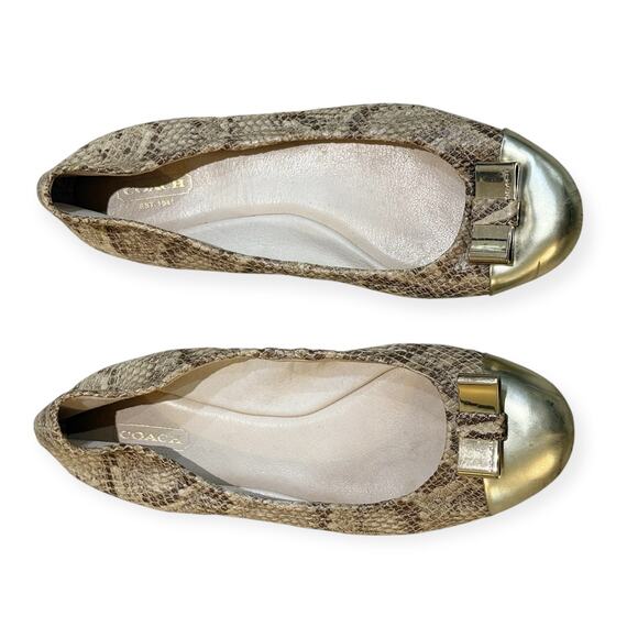 Coach 9 Demi Ballet Flats Snakeskin Patent Leather Toe Cap Slip-On Foldable Bow - Picture 1 of 8